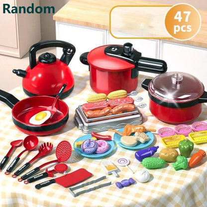 Kids Pretend Play Kitchen Toys Set Cooking Food Pots Pans Cookware Kit Toddler Girls Boys Educational Role Play Gift