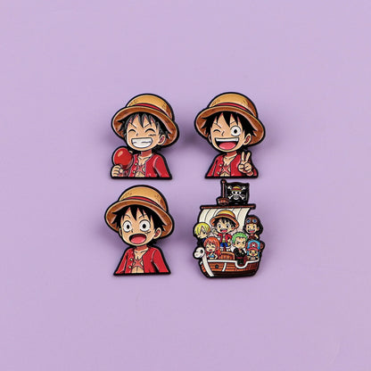 4pcs Anime Pirate Enamel Pins Set Cute Brooches for Backpacks Hat Lapel Pins Badges for Fans Gifts Toy Cosplay Accessories