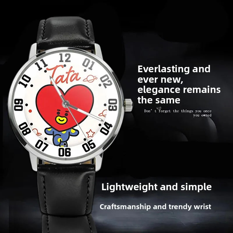 BT21 cartoon cute student watch kawaii pointer type round quartz wristwatch fan support anime merchandise gift wholesale