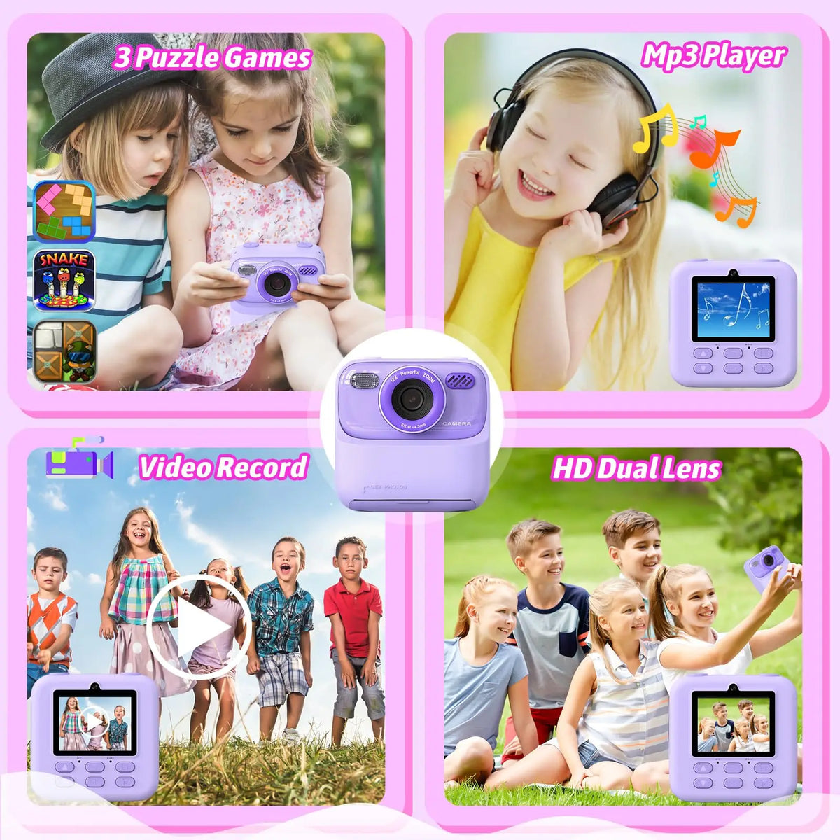 Kids Digital Camera 1080P Vedio Thermal Instant Print Camera With 32G For Girls Boys Age 3-12 Best Christmas Birthday Gifts