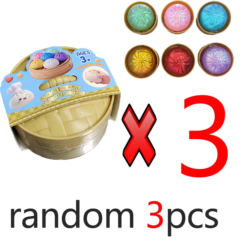 Glitter Dumpling Squishy Toy with Box Dumpling Sensory Squeeze Stress Relief Glitter Dough Gift for Adults And Kids