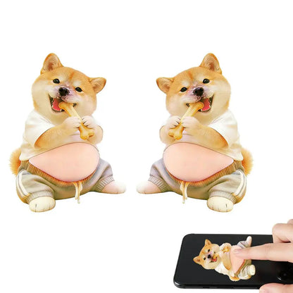 3D Shiba Inu Dog Belly Sticker, Cute Puppy in Orange Outfit with Soft Pink Background, Silicone Self-Adhesive Decal 1PCS