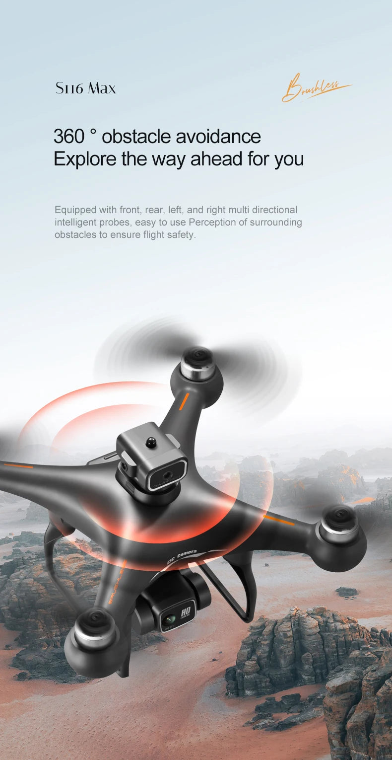 2026 Newest S116 MAX Brushless RC Drone with Dual Camera, WiFi FPV, Optical Flow Positioning, 360 Obstacle Avoidance, One Key Takeoff Landing, Altitude Hold, Foldable, Carry Bag Included, Long Flight Time, Gift for Adults