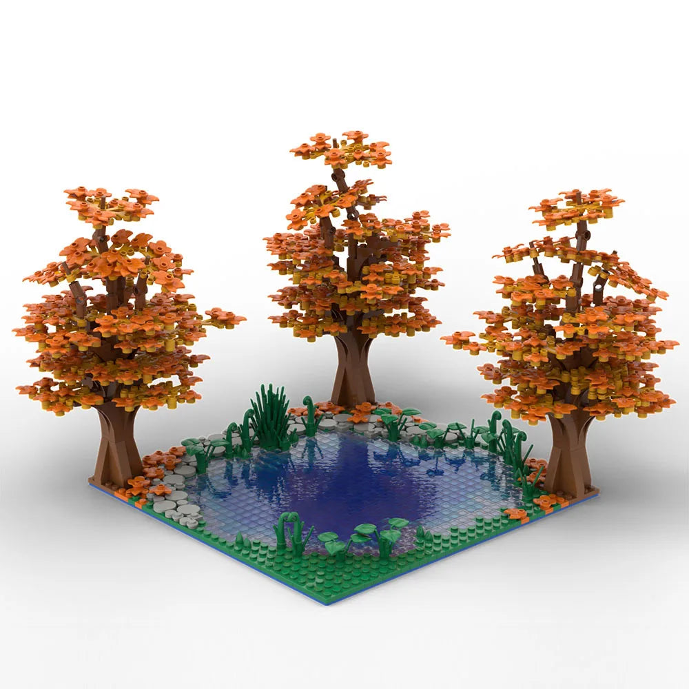 LEQUMOC Creative Maple and Lake Forest Tree Rivers Natural Scenery Ideas MOC Building Blocks Bricks Toys for  Gifts Toy