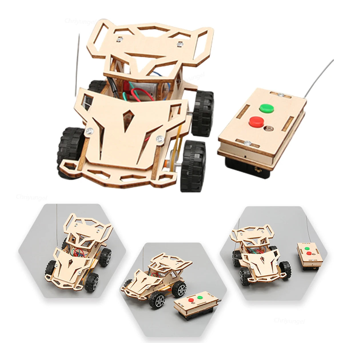 DIY Wooden Remote Control Car Wooden Four Wheel Drive Racing Assembling Science Experiment Kits KIDS STEM Educational Toy