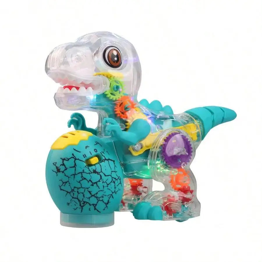 Electric Dinosaur Toy Car for Kids Robot Pet Universal Wheel Bump and Go Swing Toy Transparent Gear with Lights and Music