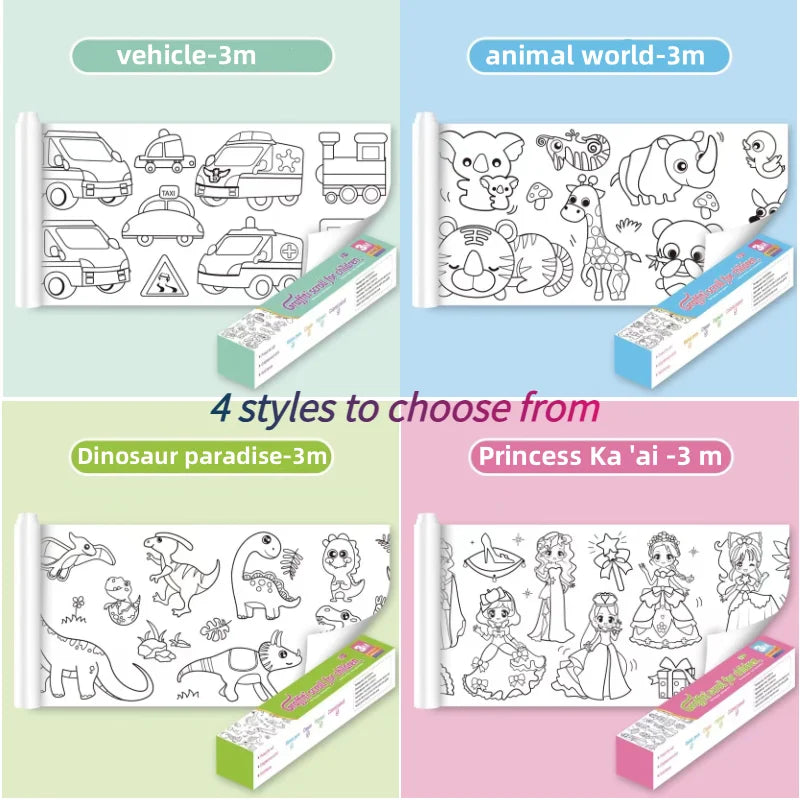 Children's Drawing Roll DIY Coloring Paper Roll Color Filling Paper Graffiti Scroll Paper-cut for Kids Painting Educational Toys
