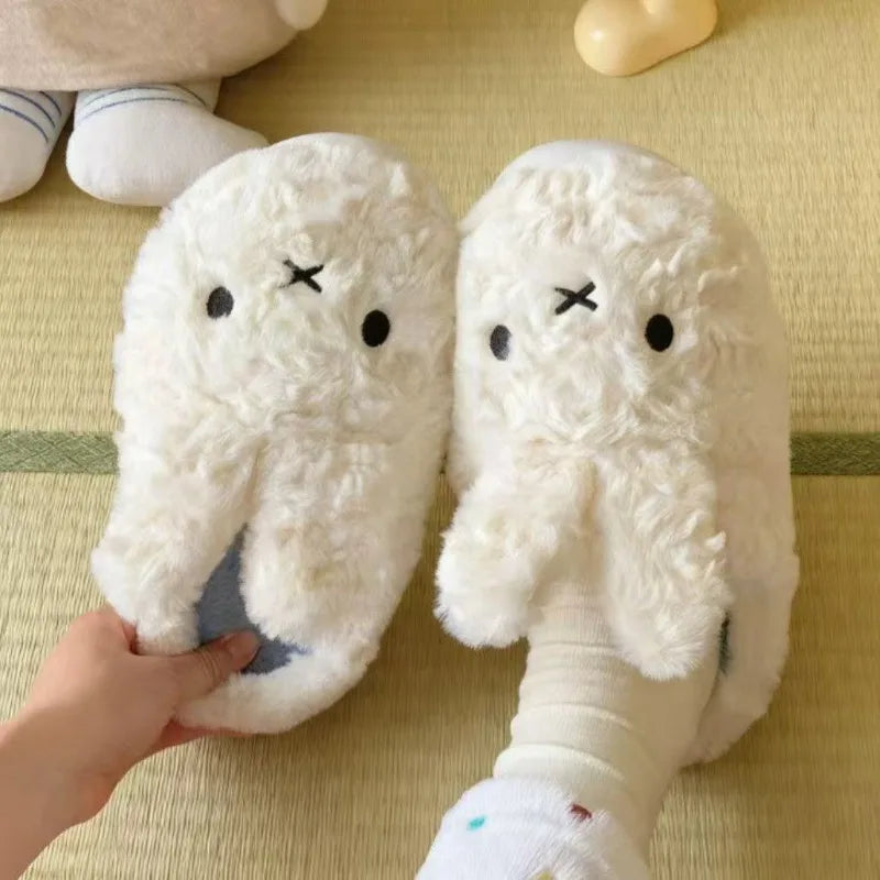 Anime Miffy Plush Cotton Slippers Kawaii Cartoon Winter Home Wearing Outside Non Slip Thick Sole Keep Warm Cute Slippers Gifts