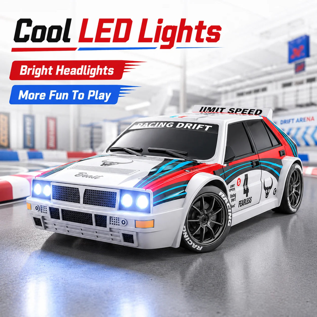 ZNLYRION RC Drifting Race Car 1:24 Scale 4 Wheel Drive 20km/h Adjustable High/Low Speed With Spare Drift Tires LED Headlight Taillight RC Toy For Boys Adult