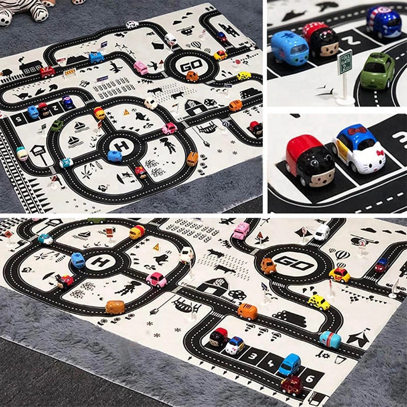 130*100cm Road Mat Children Traffic Car Map 83*58cm Educational Toy Road Plastic Carpet Playmat For Mats City Kids Toys Games