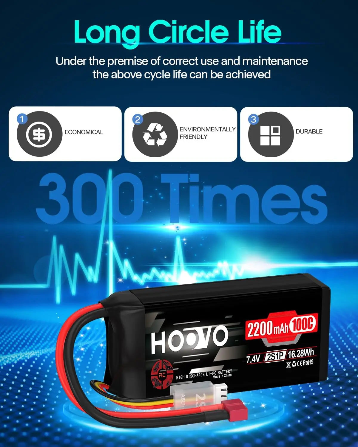 HOOVO 2S RC Battery 2200mAh 100C 7.4V Shorty RC Lipo Battery with T Connector for RC Airplane Quadcopter FPV Racing Drone Car