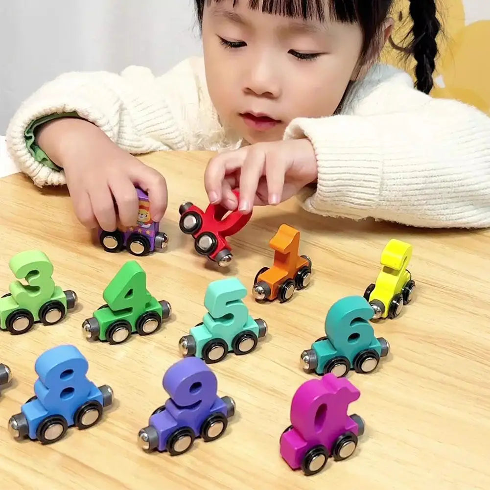 12pcs Wooden Magnetic Number Train Toy 0-10 Numbers Colorful Building Blocks Educational  Cognitive Puzzle Toys