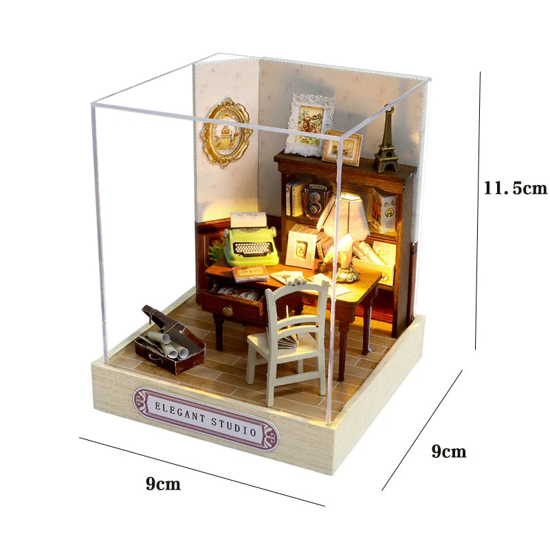 3D Wooden Puzzle Miniature Doll House Assembly Building Model Room Bedroom Decoration With Furniture Lighting Dollhouse Gifts