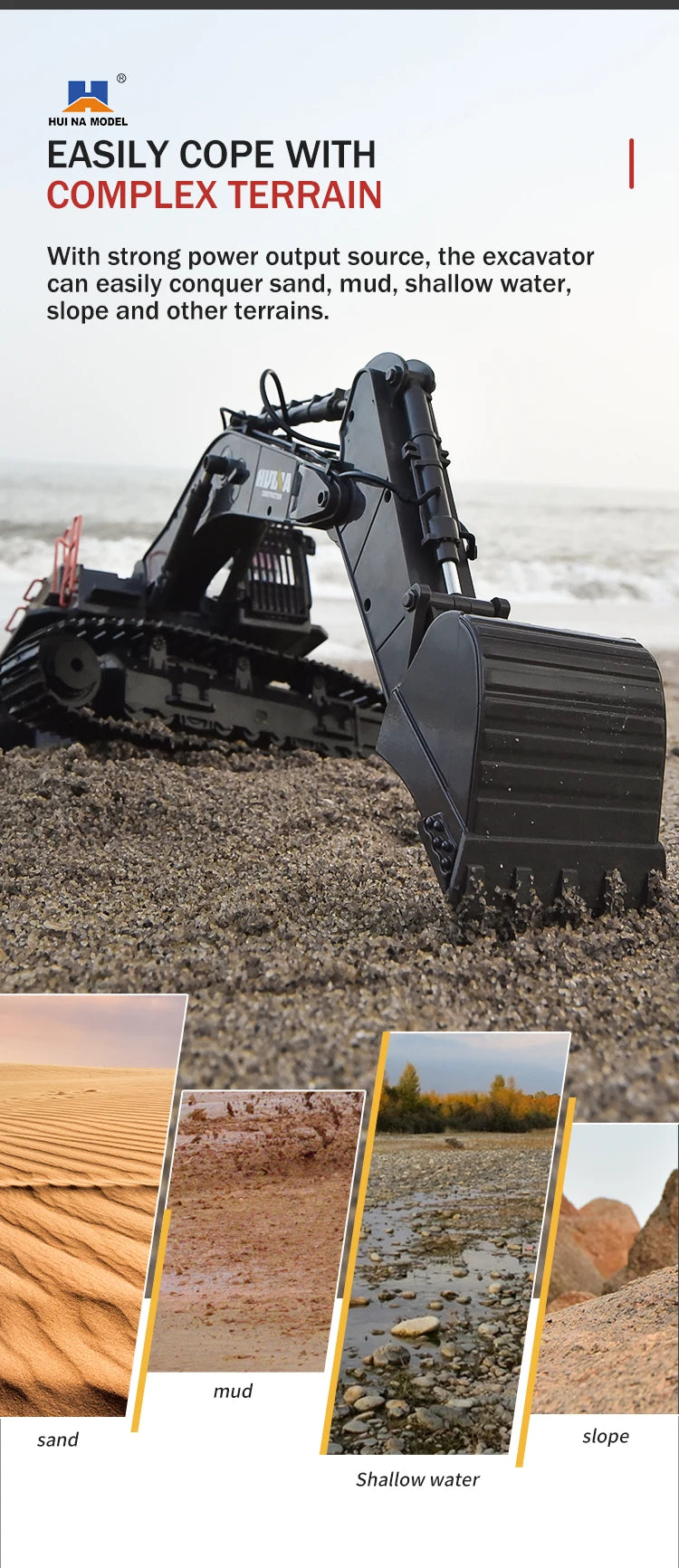 HUINA 1592 1:14 Scale RC Excavator 22 Channels 2.4G Semi-Alloy Remote Control Engineering Crawler Tractor Children's Gift