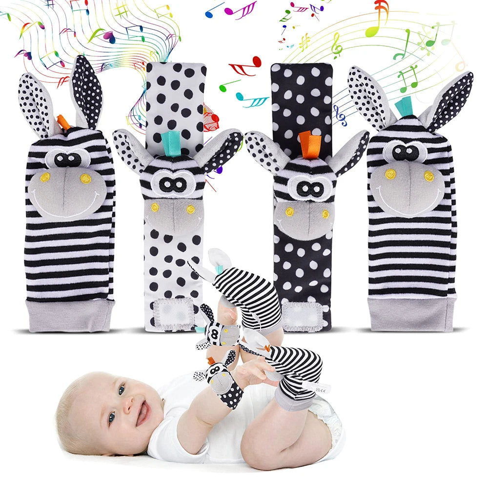 4PCS/SET Baby Rattle Toys Cute Stuffed Animals Wrist Rattle Foot Finder Socks 0~12 Months For Infant Boy Girl Newborn Gift