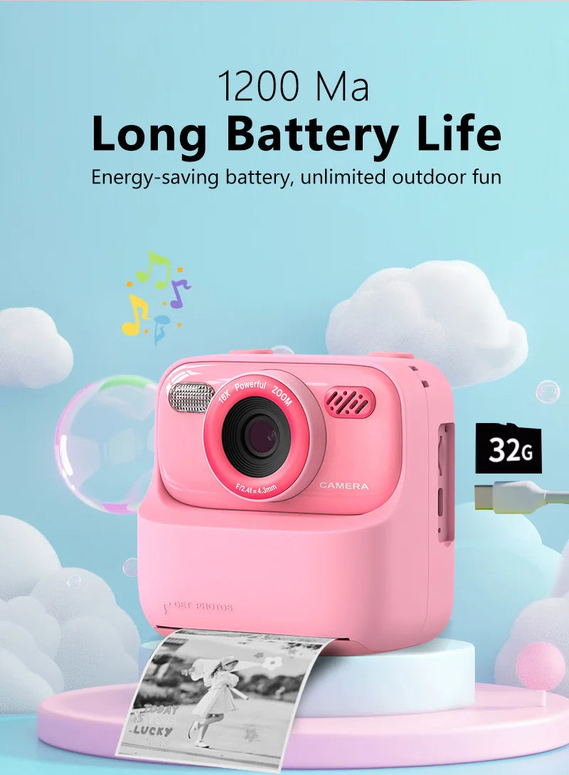 Kids Instant Print Camera Color Auto Photo Output  Cartoon Portable Design Perfect Parent Child Birthday Gift