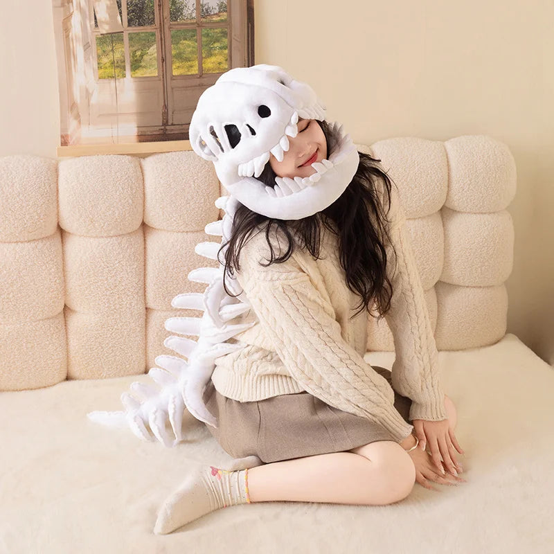75/115CM Plush Cartoon Skeleton Headgear Halloween Costume Plush Toy Purple Green Black Gray White Pink Dinosaur Bone Funny Doll