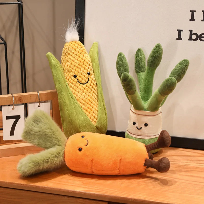 Stuffed Humanoid Vegetable Plush Pillow Smiling Corn Carrot Asparagus Doll with Legs Decor Prop Gift