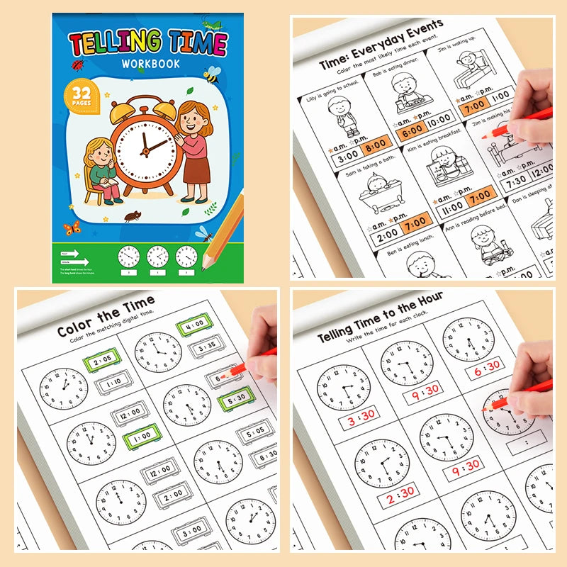 Interactive Game Book 32 Page Telling Time Exercise Time Cognition Toy Book About Time Fun Time Game Drawing Learning Book