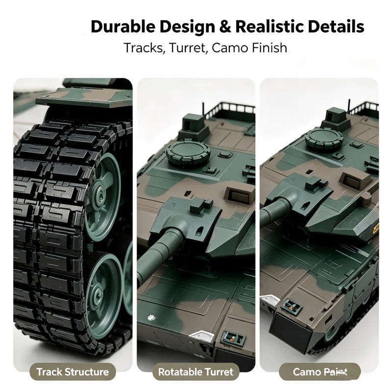 TONGLI Large RC Battle Tank Tracked Off-Road Vehicle, Rechargeable Battery, Multi-Channel Control, Turret Rotation & Elevation, Realistic Sound & Light Effects, All-Terrain Driving, Battle Interaction, Indoor & Outdoor Use, G