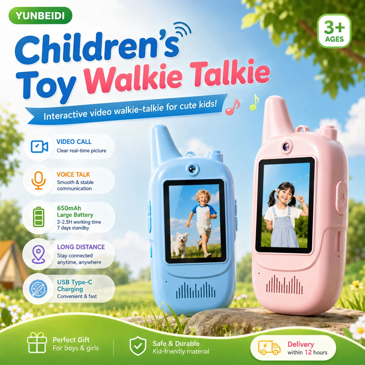 2PCS Children's Video Intercom USB Charging Indoor and Outdoor High Definition Intercom Children's Toys Birthday Gifts Ages 3-12