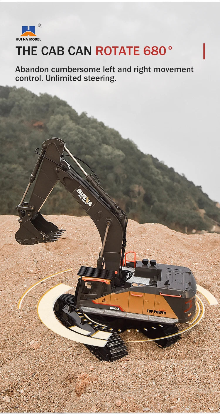 HUINA 1592 1:14 Scale RC Excavator 22 Channels 2.4G Semi-Alloy Remote Control Engineering Crawler Tractor Children's Gift