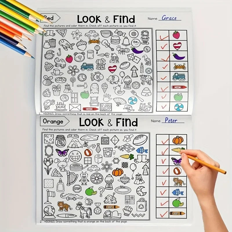 Children's Search for Items Game,Fun Coloring Book, Look & Find Shape Game Enhance Visual Perception, Focus and Attention