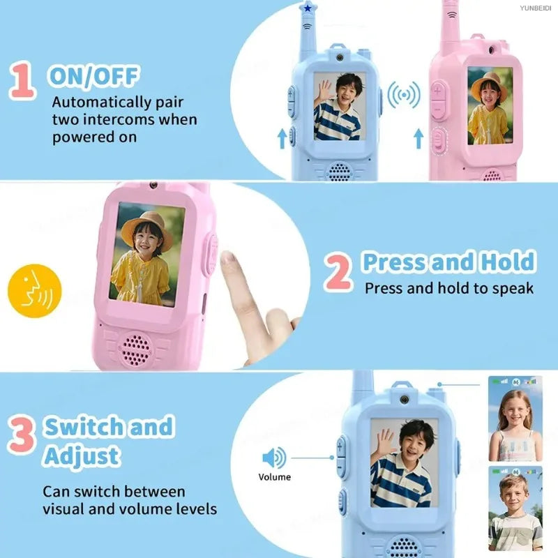 2PC Children's Video Walkie-talkie HD Walkie-talkie USB Charging Indoor Outdoor Entertainment Kids Toys Birthday Gifts Ages 3-12
