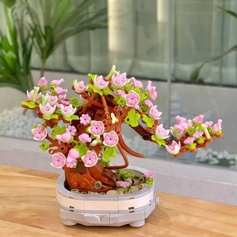 462PCS Bonsai Building Block Flower Creative Plant Cherry Blossom Tree Potted Bouquet DIY  Home Decoration Gifts Toys