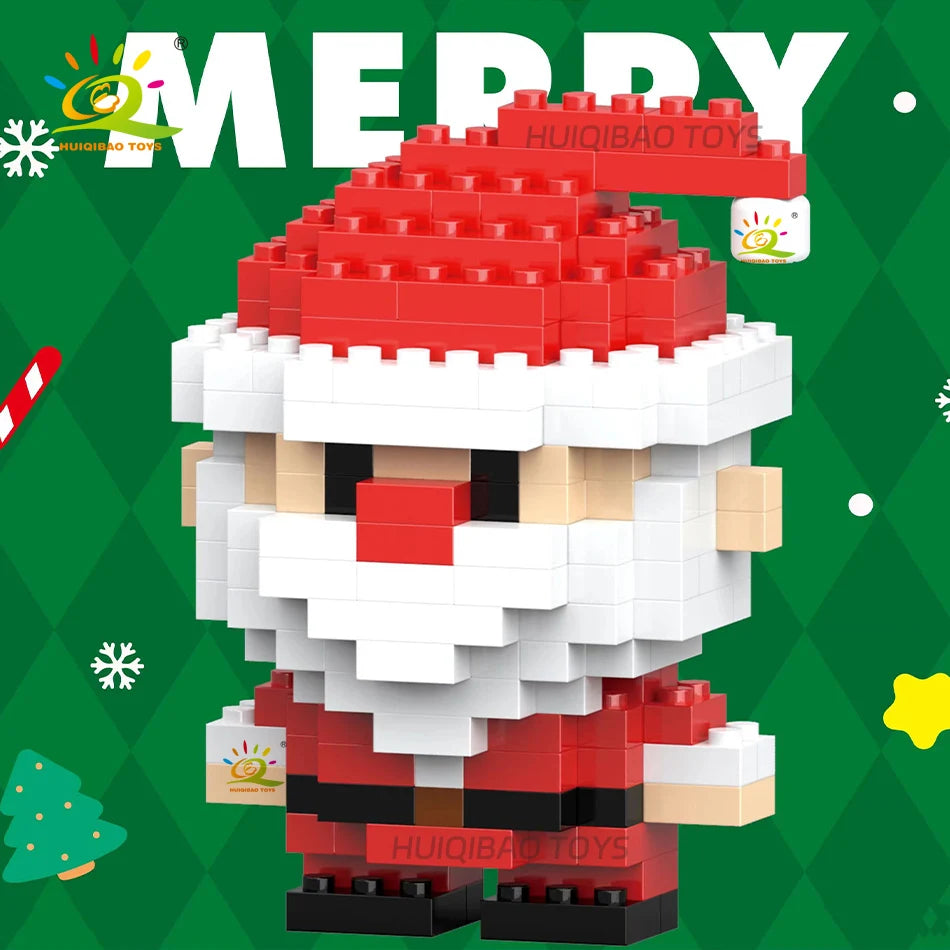 HUIQIBAO Children Mini Christmas Tree Santa Claus Model Micro Bricks Building Block DIY Snowman Elk Bricks Toys for Adult Gift