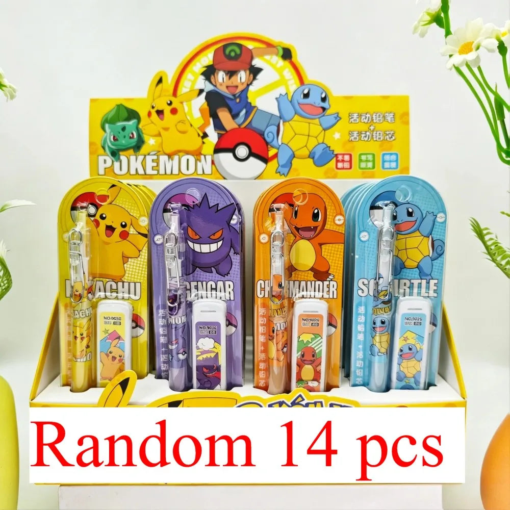 Pokemon Pikachu Mechanical Pencil Set Cartoon Squirtle Psyduck 0.5Mm Drawing Pencils School Office Study Stationery Gifts