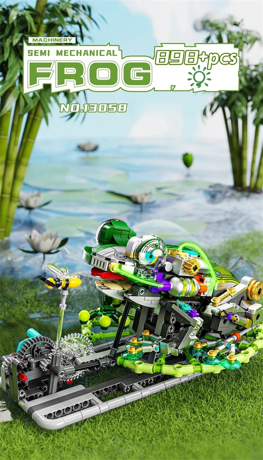 Mechanical Shark Building Set, Sea Life Crocodile Parrot Mantis Frog Manta Ray Building Blocks Light, Animal Toys Gift for Kid