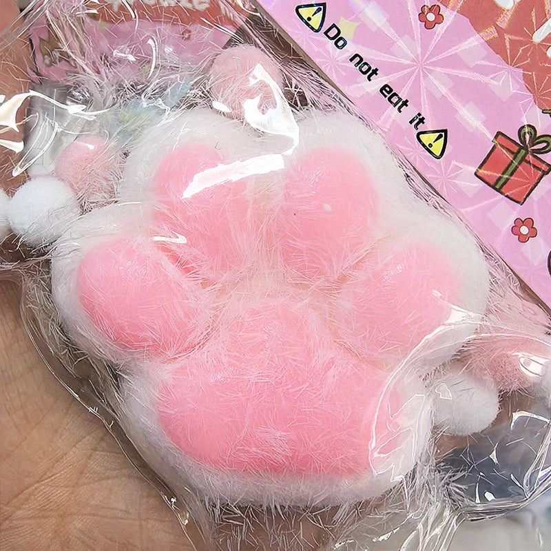 Squeeze Cat's Paw with Fur Stress Relief Squishy Fidget Toy Mini Kawaii Plush Silicone Sticky Decompressing Pinching Cat Foot