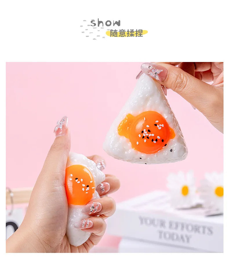 Egg Yolk Squishy Toy - Food-Safe Silicone Stress Ball, Kawaii Rice Ball Popping Fidget Sensory Toy for Anxiety & Focus