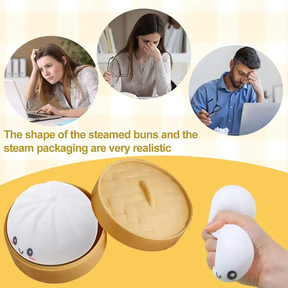 Colorful Dumpling Squishes Stress Balls Fidget Sensory Toys Simulation Food Squishies Bun with Steamer Squeeze Dough Ball Gifts