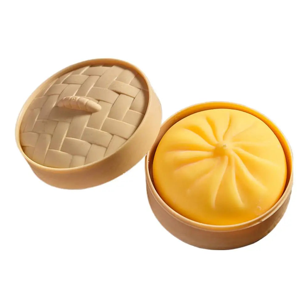 Colorful Dumpling Squishes Stress Balls Fidget Sensory Toys Simulation Food Squishies Bun with Steamer Squeeze Dough Ball Gifts
