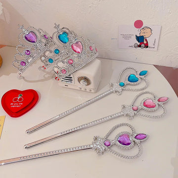 6pcs Rhinestone Tiara Crown and Magic Wand With Glitter Crystal Head Hoop Jewelry Hair Accessories For Girls Teens Birthday Gift