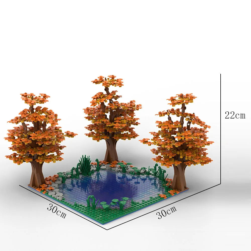 LEQUMOC Creative Maple and Lake Forest Tree Rivers Natural Scenery Ideas MOC Building Blocks Bricks Toys for  Gifts Toy