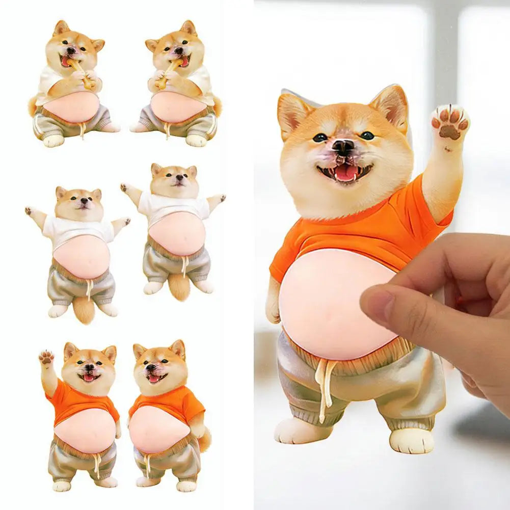 3D Shiba Inu Dog Belly Sticker, Cute Puppy in Orange Outfit with Soft Pink Background, Silicone Self-Adhesive Decal 1PCS