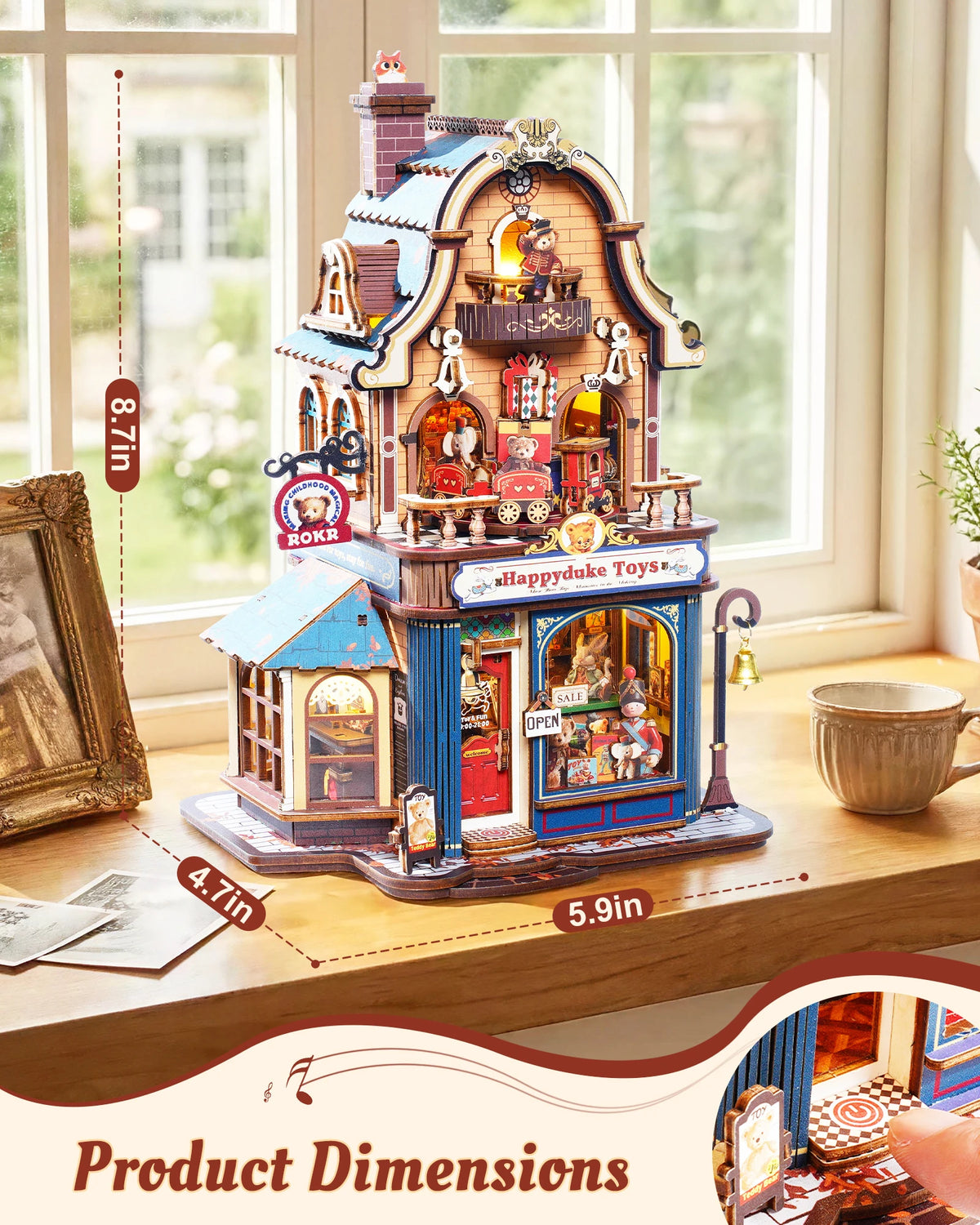 ROKR Wooden 3D Puzzle Happyduke Toys Music Box Model Building Kit with LED Light for Home Decor Mini Dollhouse DIY Toys Holiday Gift for Adults Teens