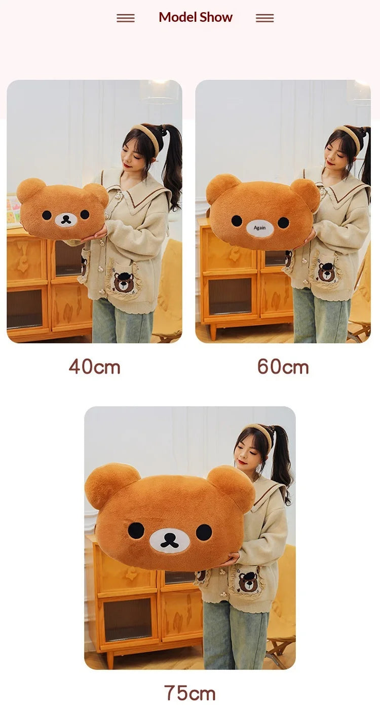 Cute Rilakkuma Big Head Plush Pillow Large Size Soft Stuffed Toy Cushion Bedroom Sofa Decor Unisex Birthday Gift For Adult