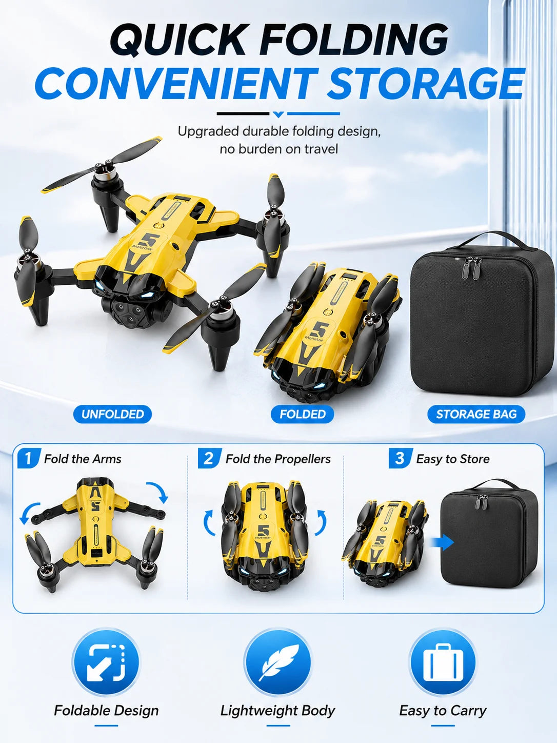 Brushless Aerial RC Drone 8K Triple Camera 5G Transmission 7 Level Wind Resistance Optical Flow Hover Folding Portable Drone