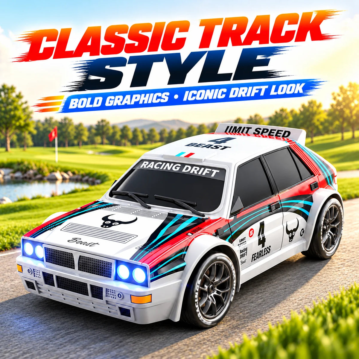ZNLYRION RC Car Drifting Race Car 1:24 Scale 4 Wheel Drive 20km/h Adjustable High/Low Speed With Spare Drift Tires LED Headlight Taillight RC Toy For Boys Adult