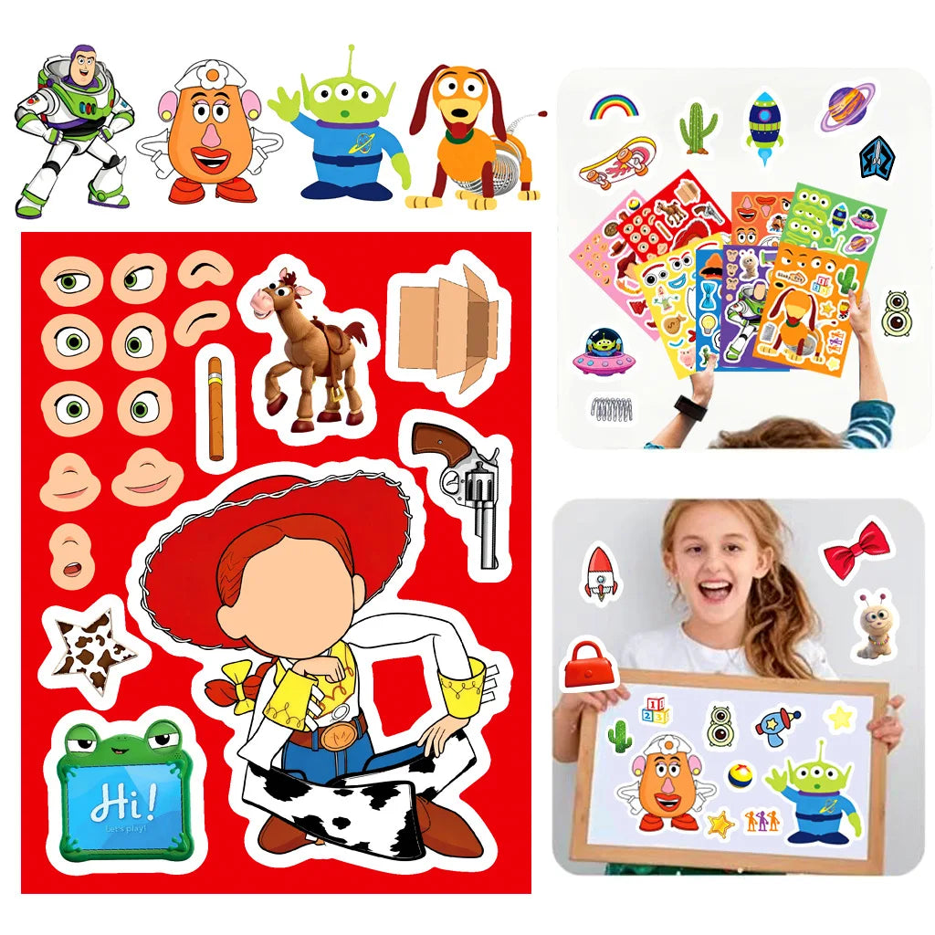 8/16Sheets Make a Face Cartoon Toy Story Stickers DIY Ryder Chase Assemble Jigsaw Kids Toy Children Boys Game Party Gift