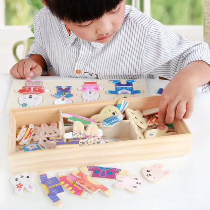 Elephant Bear Change Clothes Children's Early Education Wooden Jigsaw Puzzle Dressing Game Baby Puzzle Toys For Children Gift