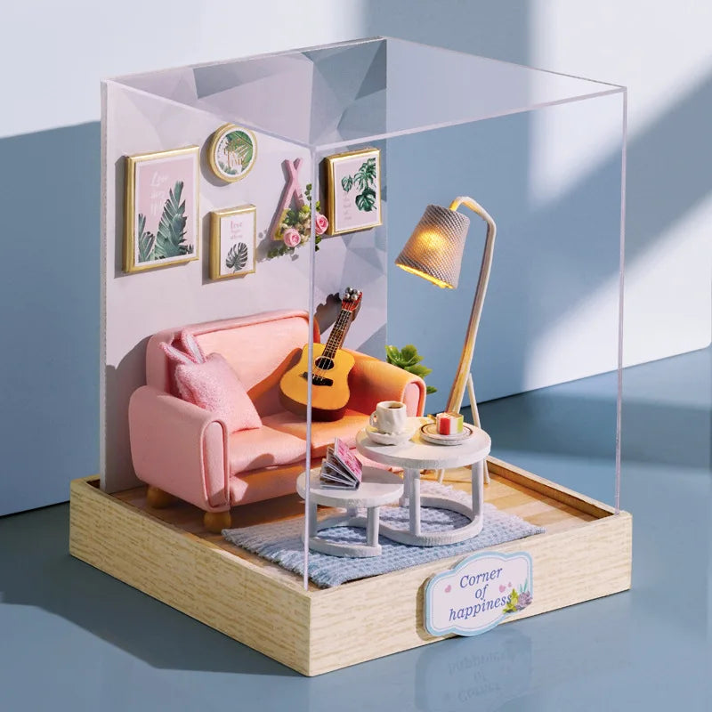Wooden Miniature Doll House DIY Handmade Assembly Model Building Kit With Dust Cover 3D Puzzle Toys Birthday Gifts Dollhouse