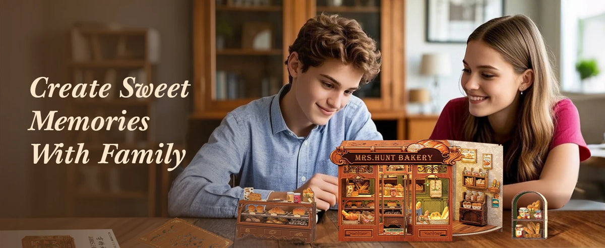 Original CUTEBEE 216pcs Mrs.Hunt Bakery Book Nook Kit DIY Miniature House Bakery Dessert Shop Dollhouse Booknook for Adults Tiny House Bookshelf Decor 3D Wooden Puzzle DIY Craft Gifts for Family Friends book nook para montar