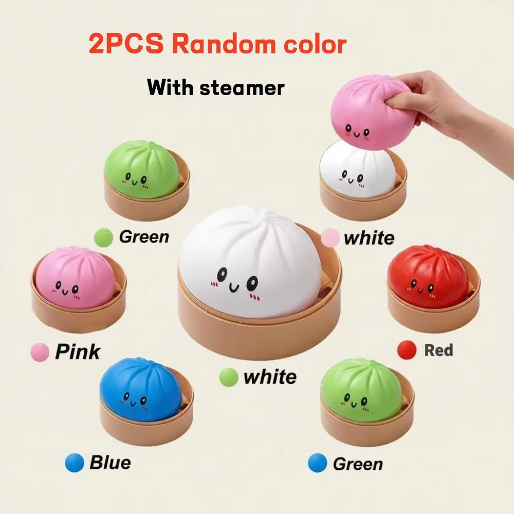 Large Dumpling Stress Ball with Steamer Colorful Squishy Bun Sensory Toy for Anxiety Relief, Squeeze Dough Ball for Adults&Kids