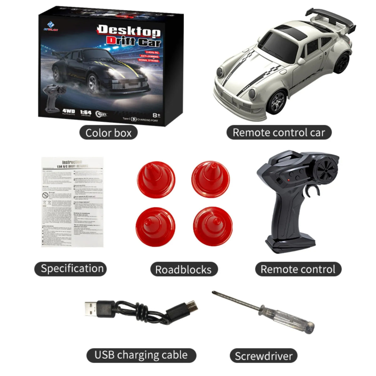 KF20 1:64 RC Desktop Car 2.4G High-Speed Racing Drift Car Mini Full Proportions Desk Competition Toy RC Toy For Boys Gift