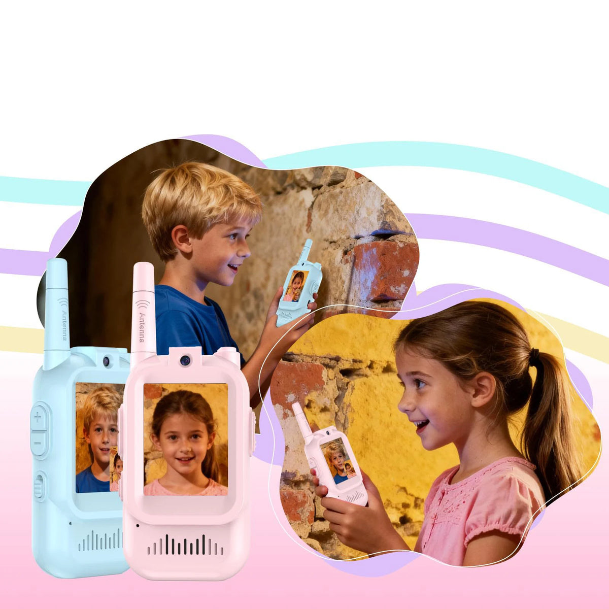 2 Pack Video Walkie Talkies for Kids Rechargeable Toddler Toys for Indoor Camping Travel Birthday Gfits for Kids Ages 3-12